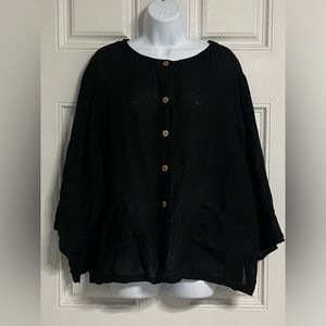 6- CITRON BLEU Black Knit LINEN Top